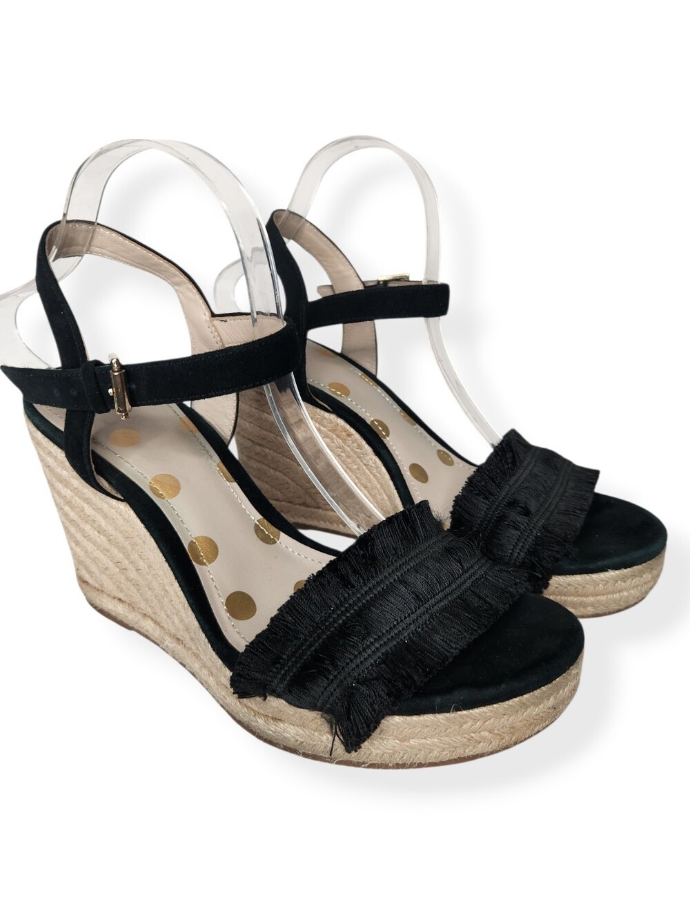 Boden Black Fringe Espadrille Wedge Sandals Women's Size 41 Open Toe Ankle Strap